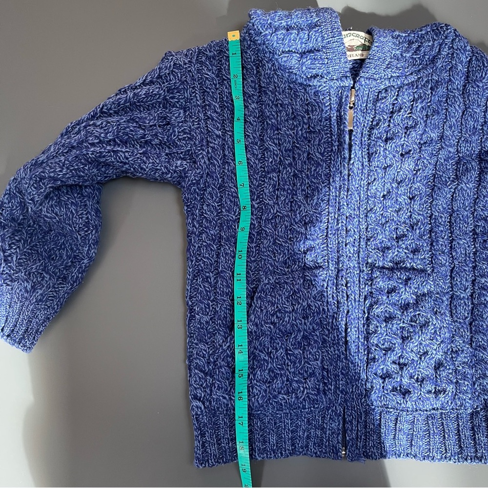 Aran Crafts Ireland Merino Wool Full Zip Sweater Jacket Size 6-7 Unisex Hooded - Picture 9 of 9